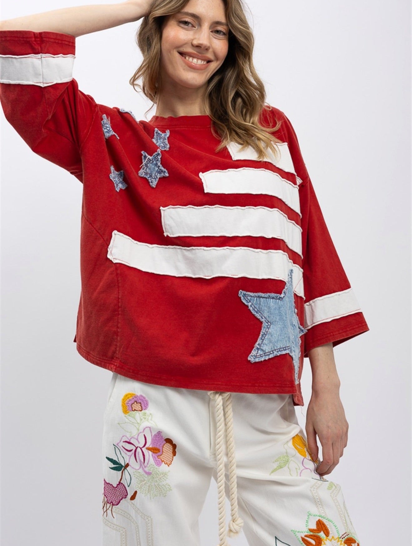 Blue velvet American flag sweatshirt top