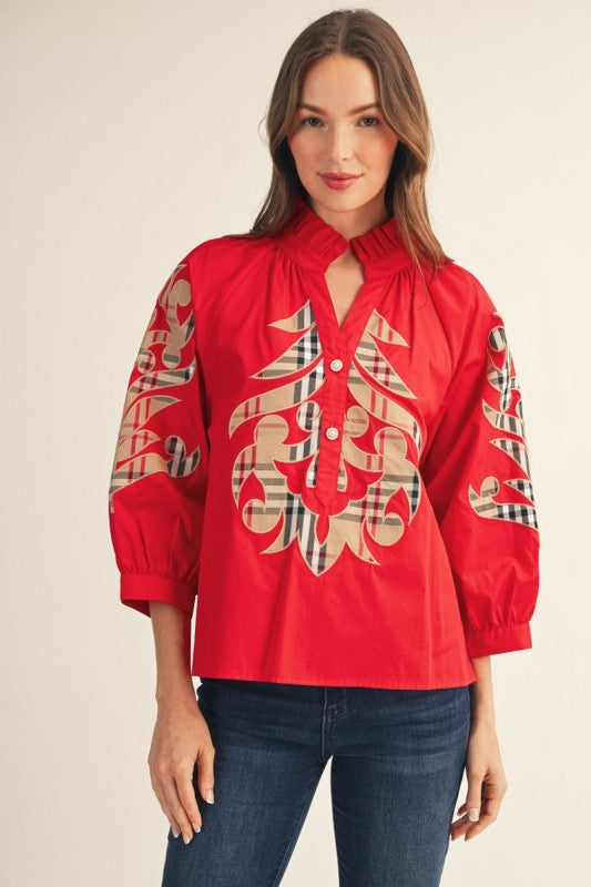 Jodifl Burberry appliqué top red