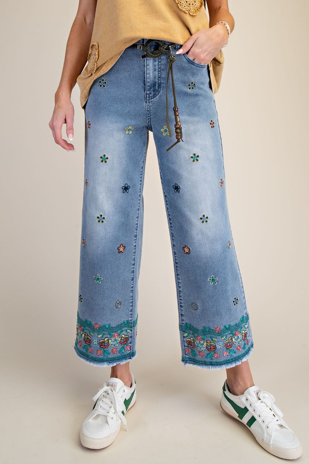 Easel embroidered denim pants