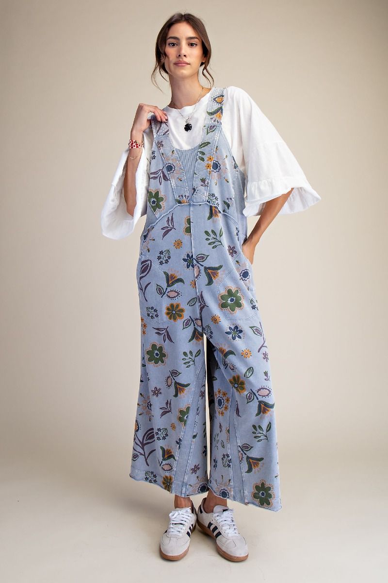 Easel signature printed washed terry jumpsuit