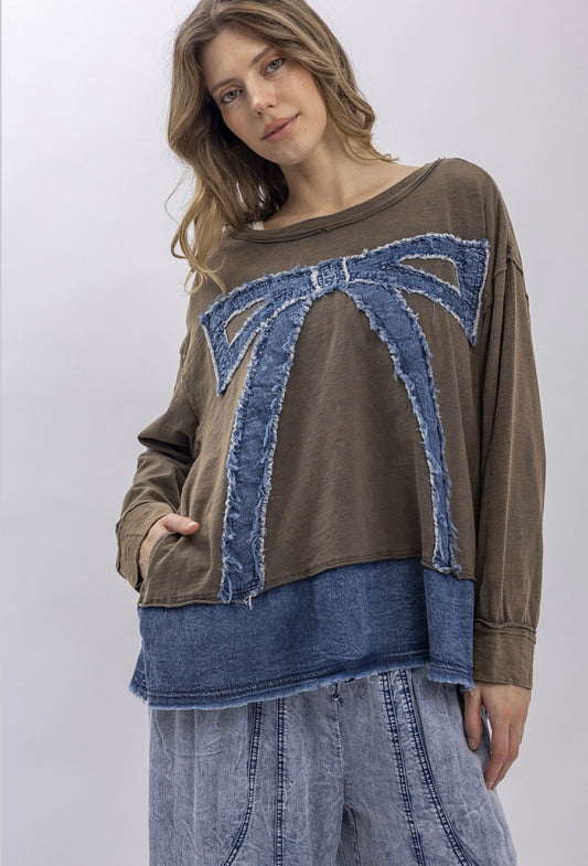 Blue velvet denim sweatshirt