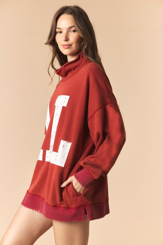 Alabama Crimson garment dyed mock neck sweatshirt peach love