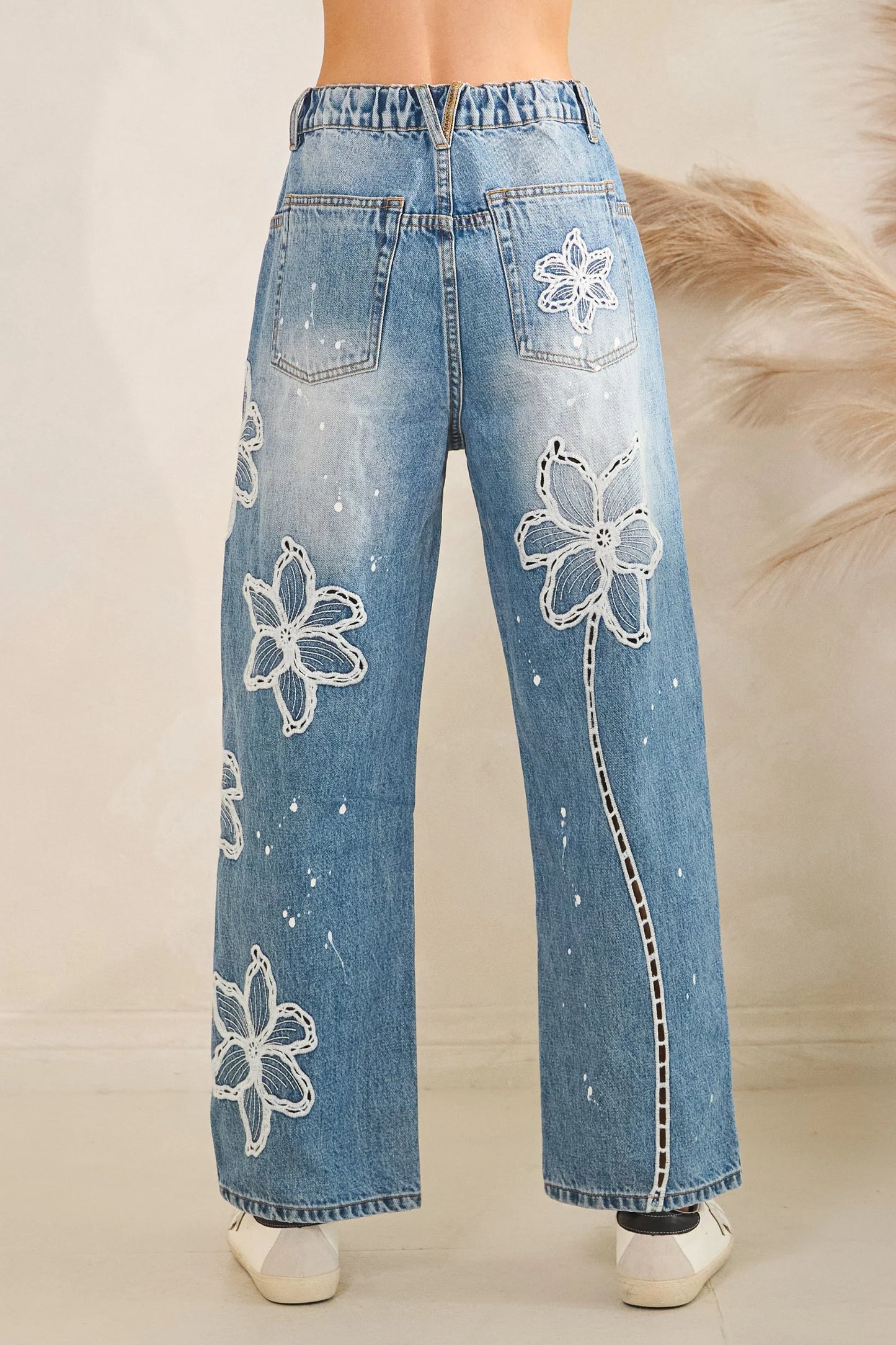 Oli and Hali washed floral embroidered jeans