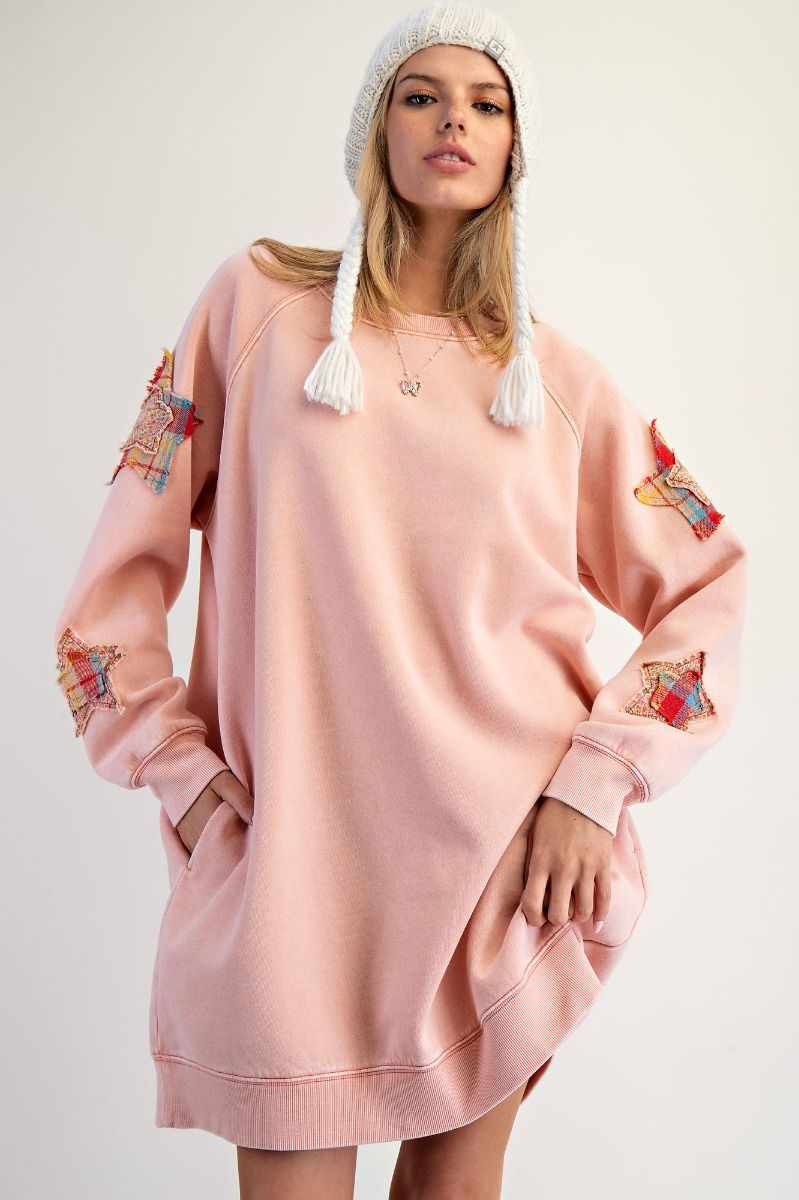 Easel star patch mineral wash terry dress