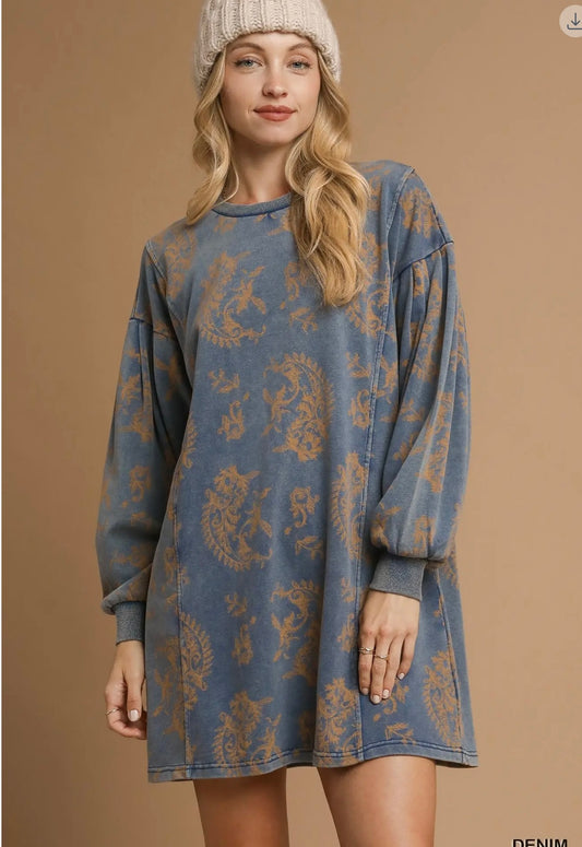 Umgee printed knit sweatshirt dress