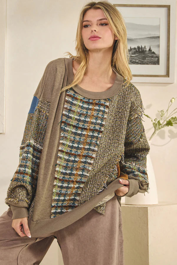 Oli and Hali mixed fabric pullover