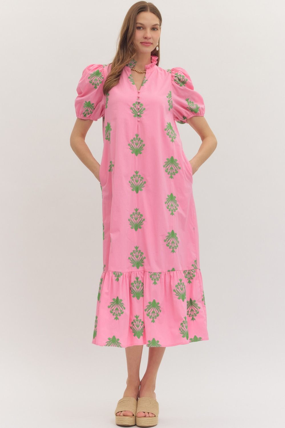 Entro bubblegum pink embroidered midi