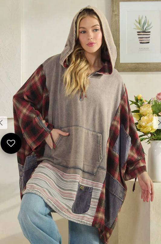 Oli and Hali mixed fabric wash hoodie