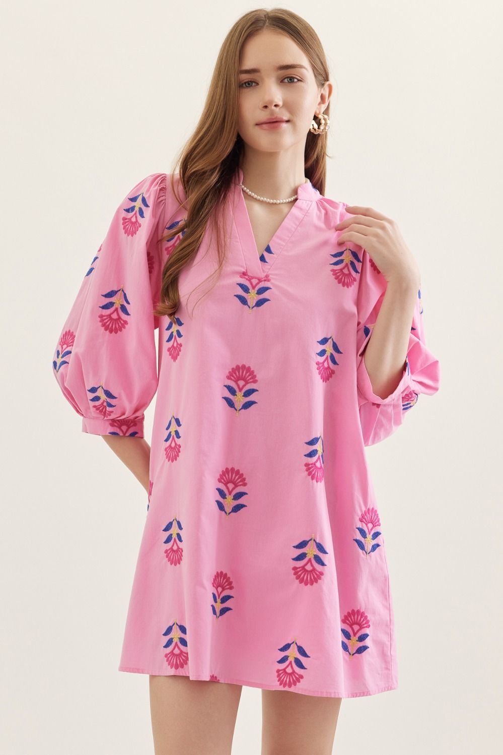 Entro pink mix embroidered dress