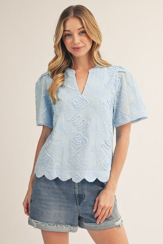 Jodifl powder blue raised flower top