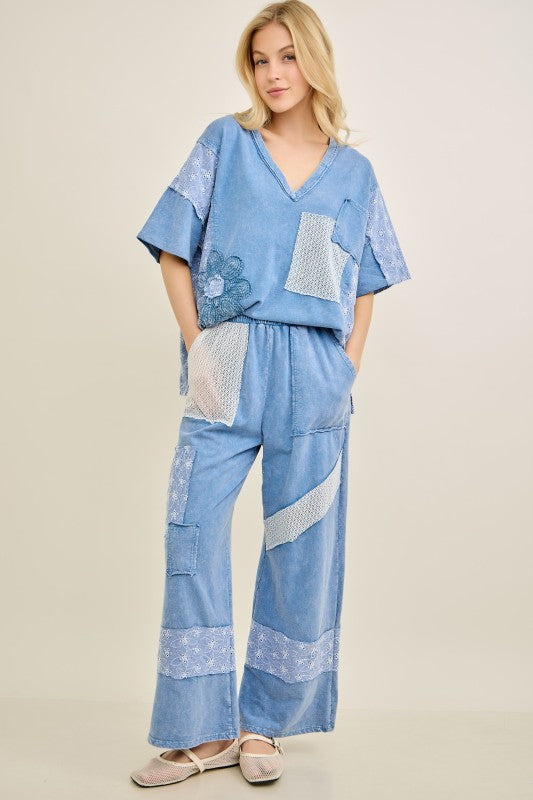 J her denim blue mineral washed knit set