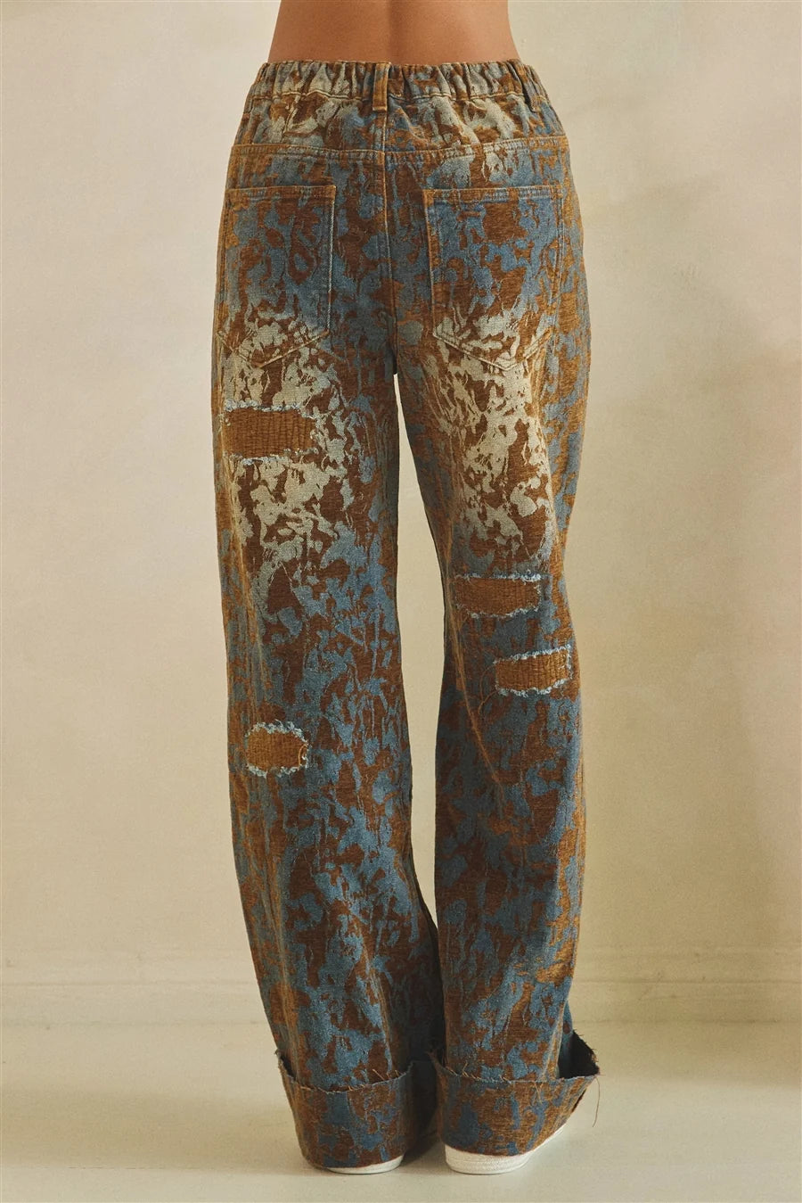 Oli and Hali burnout distressed wide leg pants