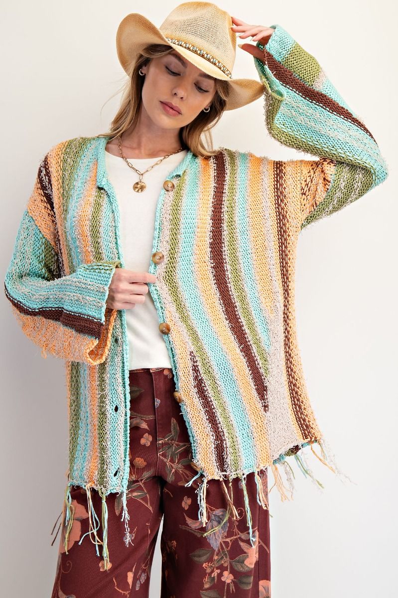 Easel MULTI COLOR KNITTED BUTTON DOWN CARDIGAN