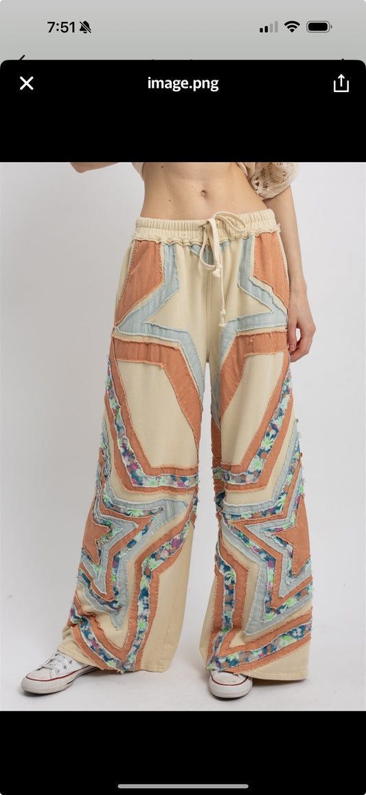 Blue velvet star knit patch pants