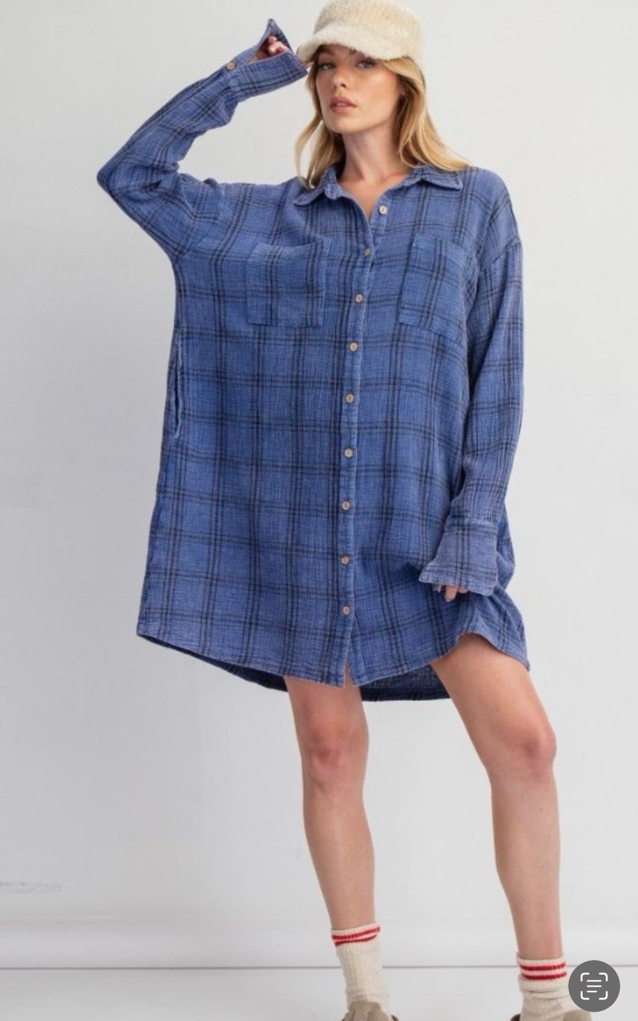 Easel plaid button down dress