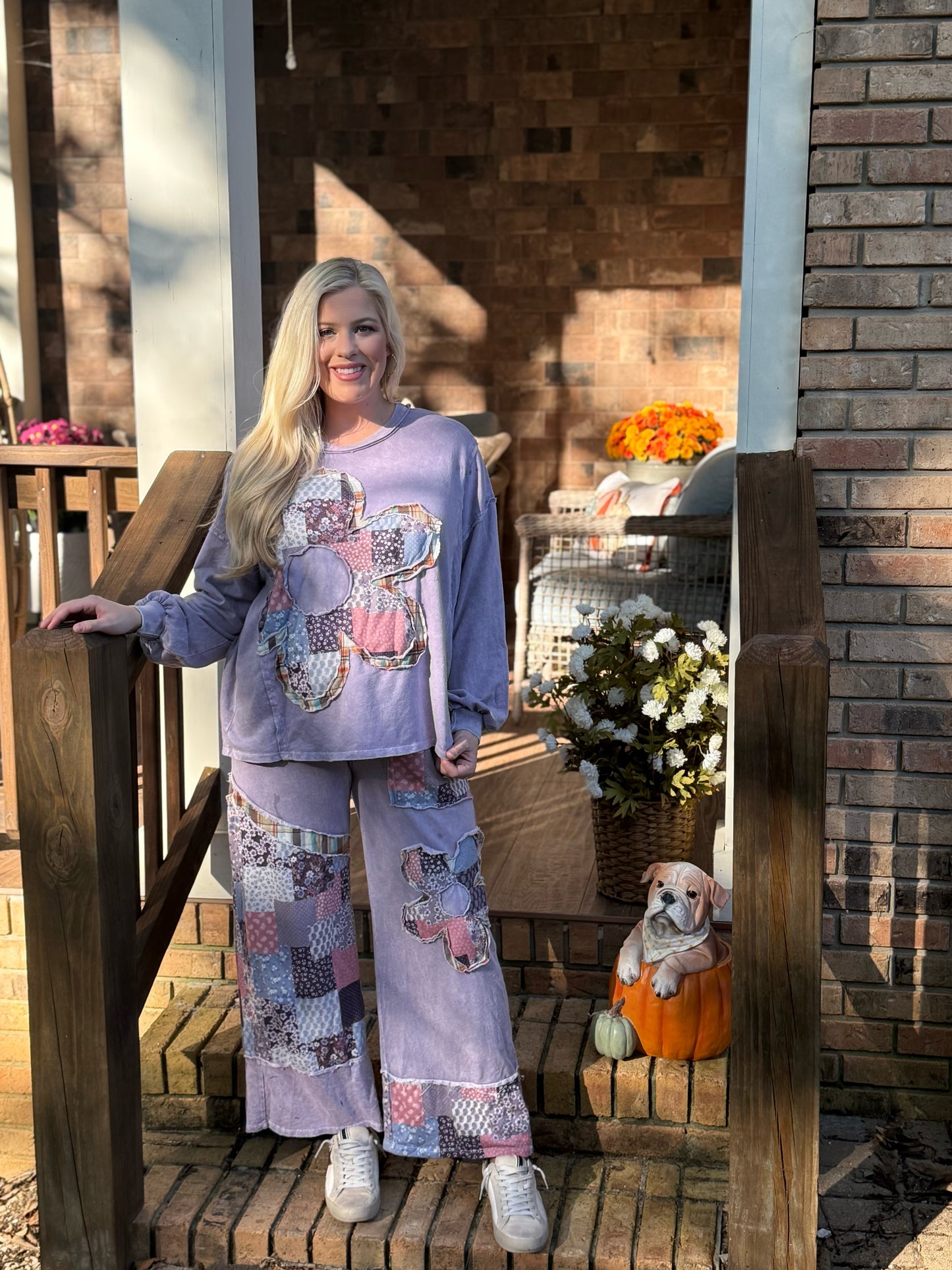 J Her patch knit pant sets