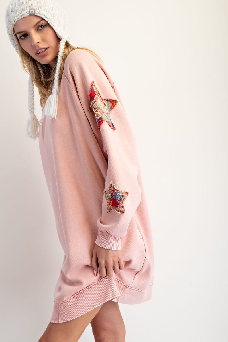 Easel star patch mineral wash terry dress