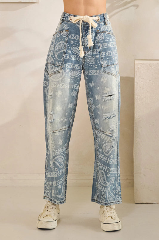 Oli and Hali washed denim belted jeans