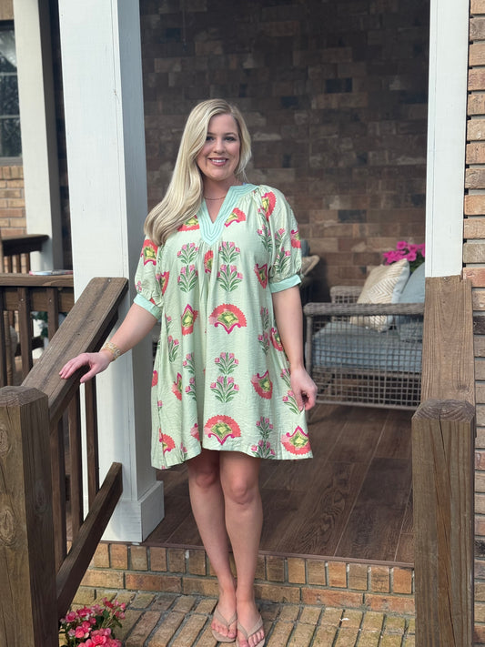 Jodfil Sage green floral collared dress