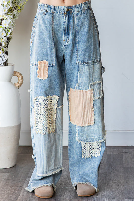 Oli and Hali patchwork frayed hem jeans