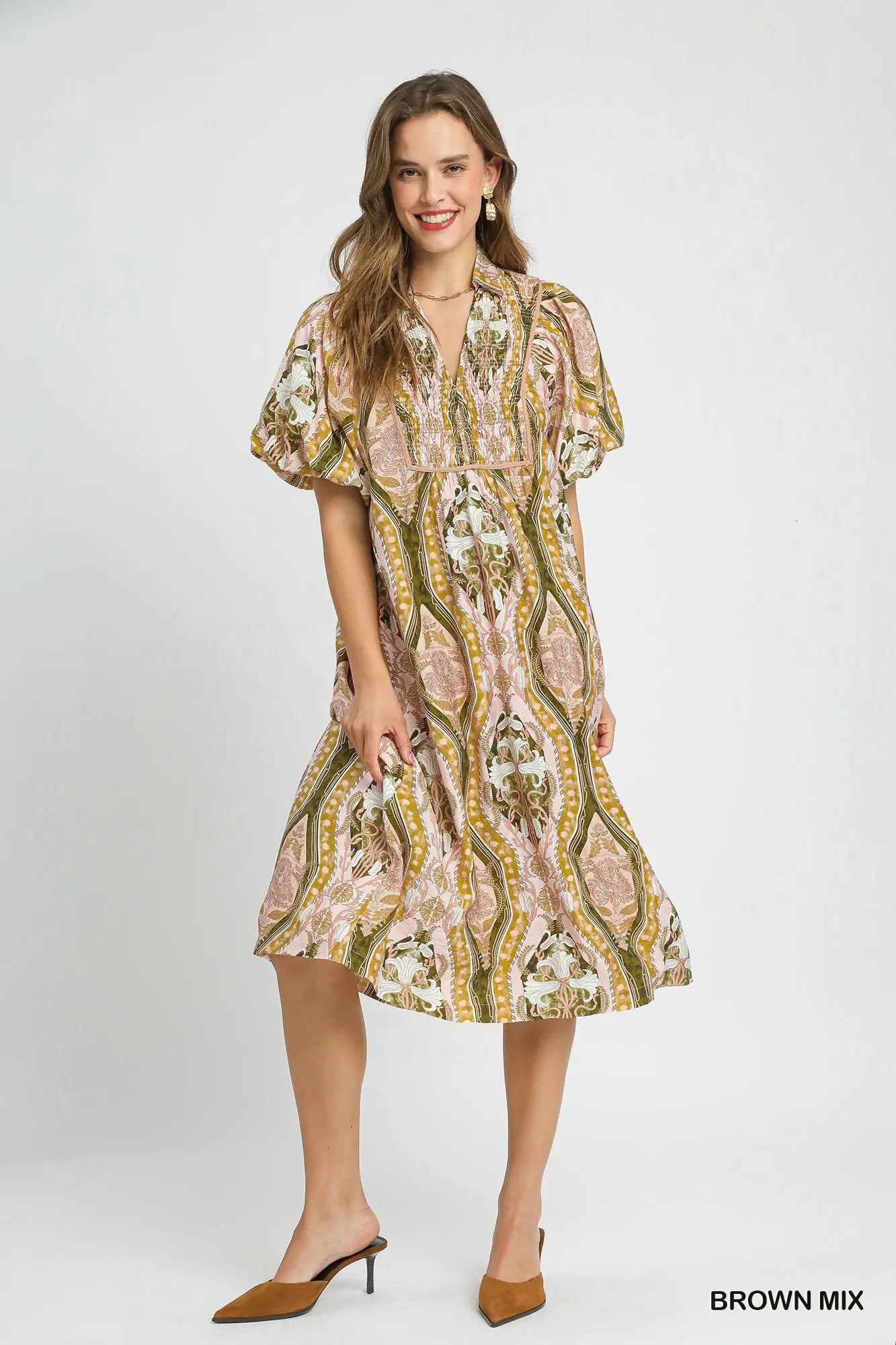 Umgee abstract midi dress mix