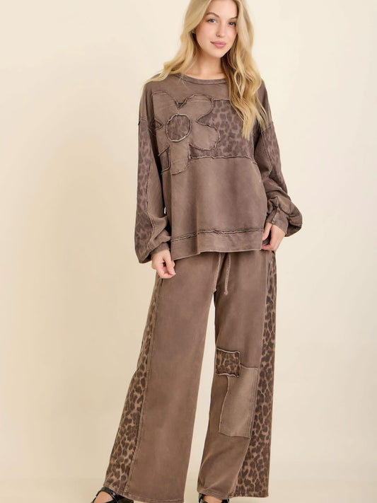 J her coco brown cheetah knit pant set