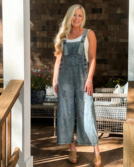 Easel denim slouchy overalls