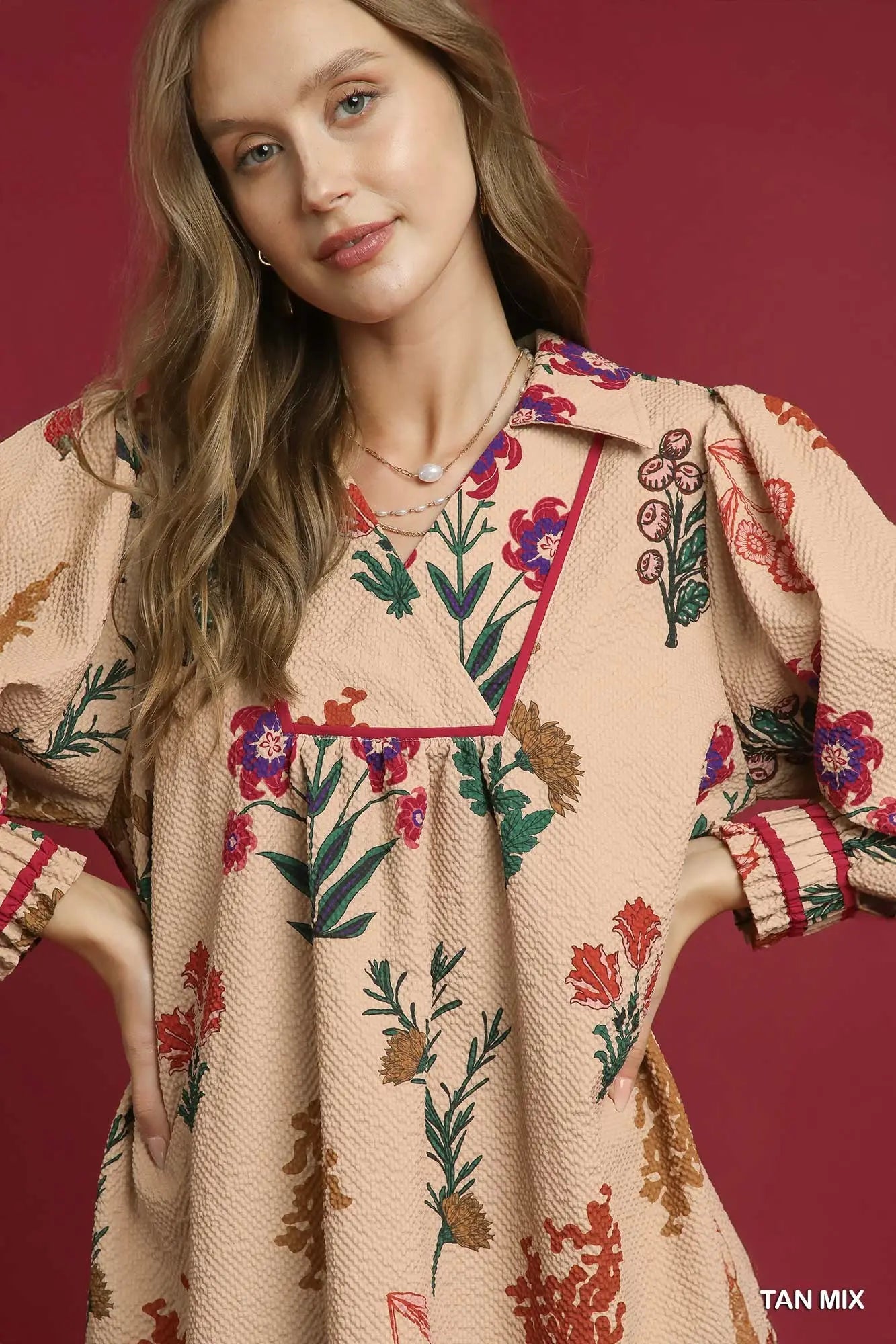 Umgee textured printed dress taupe