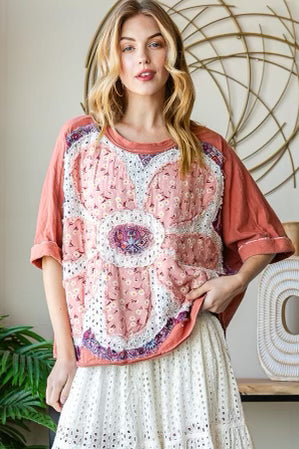 Oli and Hali vintage patchwork daisy sweatshirt top