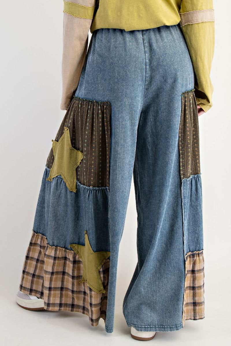 Easel washed denim patch star pants