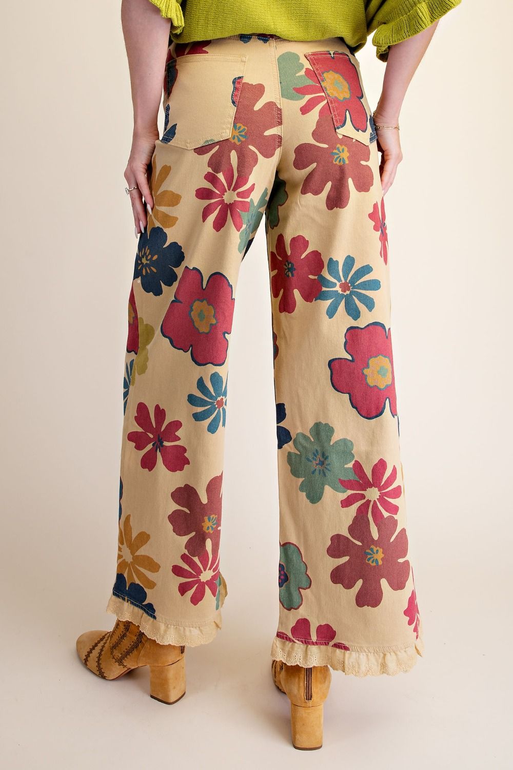 FLORAL PRINTED ENZYME WASHED STRETCH TWILL PANTS DIJON