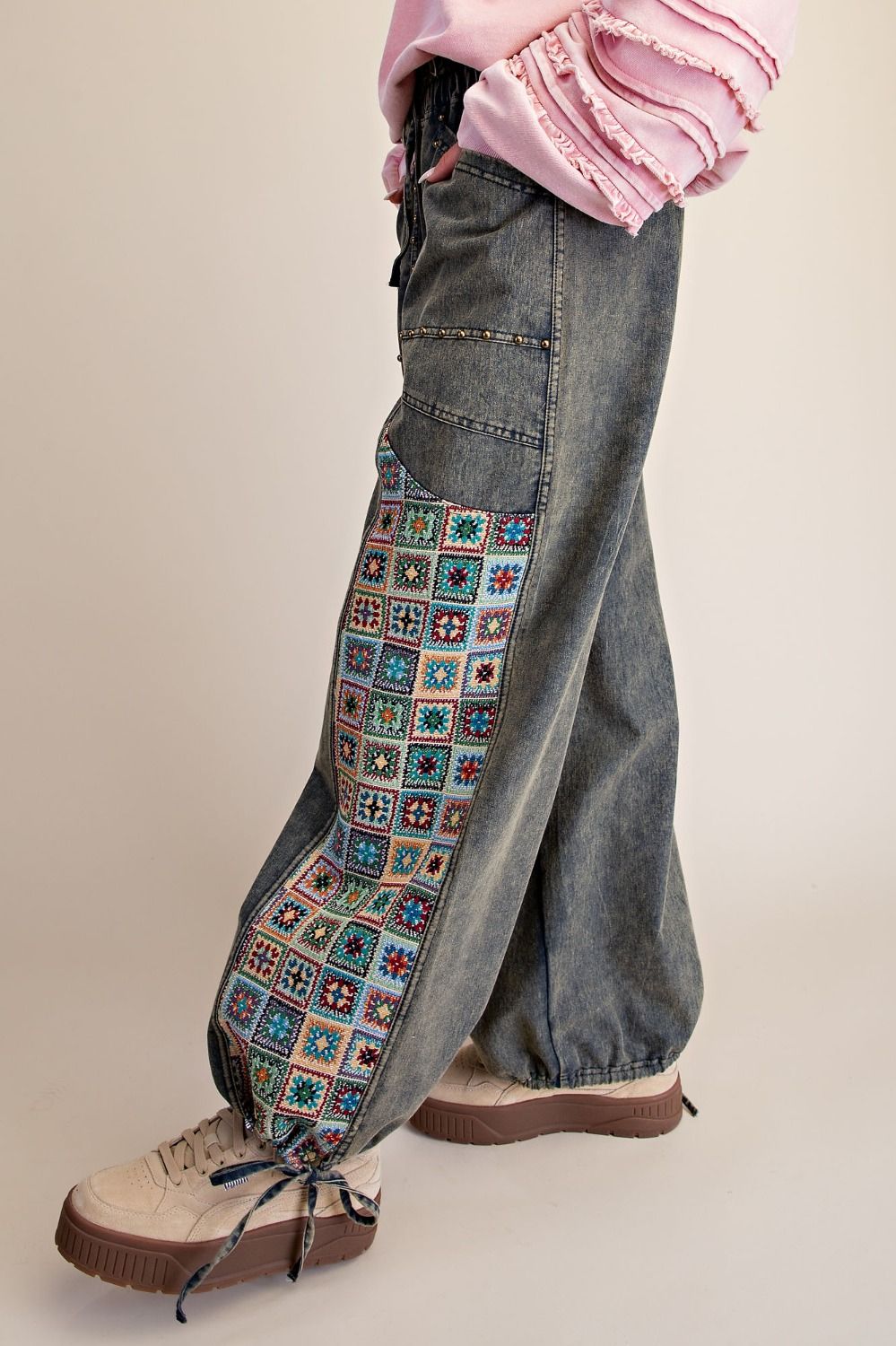 EASEL JACQUARD PRINT MIX WASHED TWILL PANTS