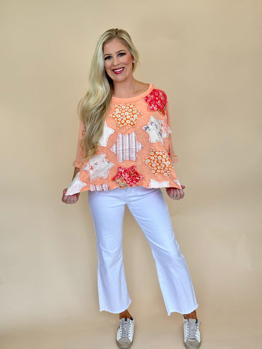 Oli and Hali coral fabric mix star top