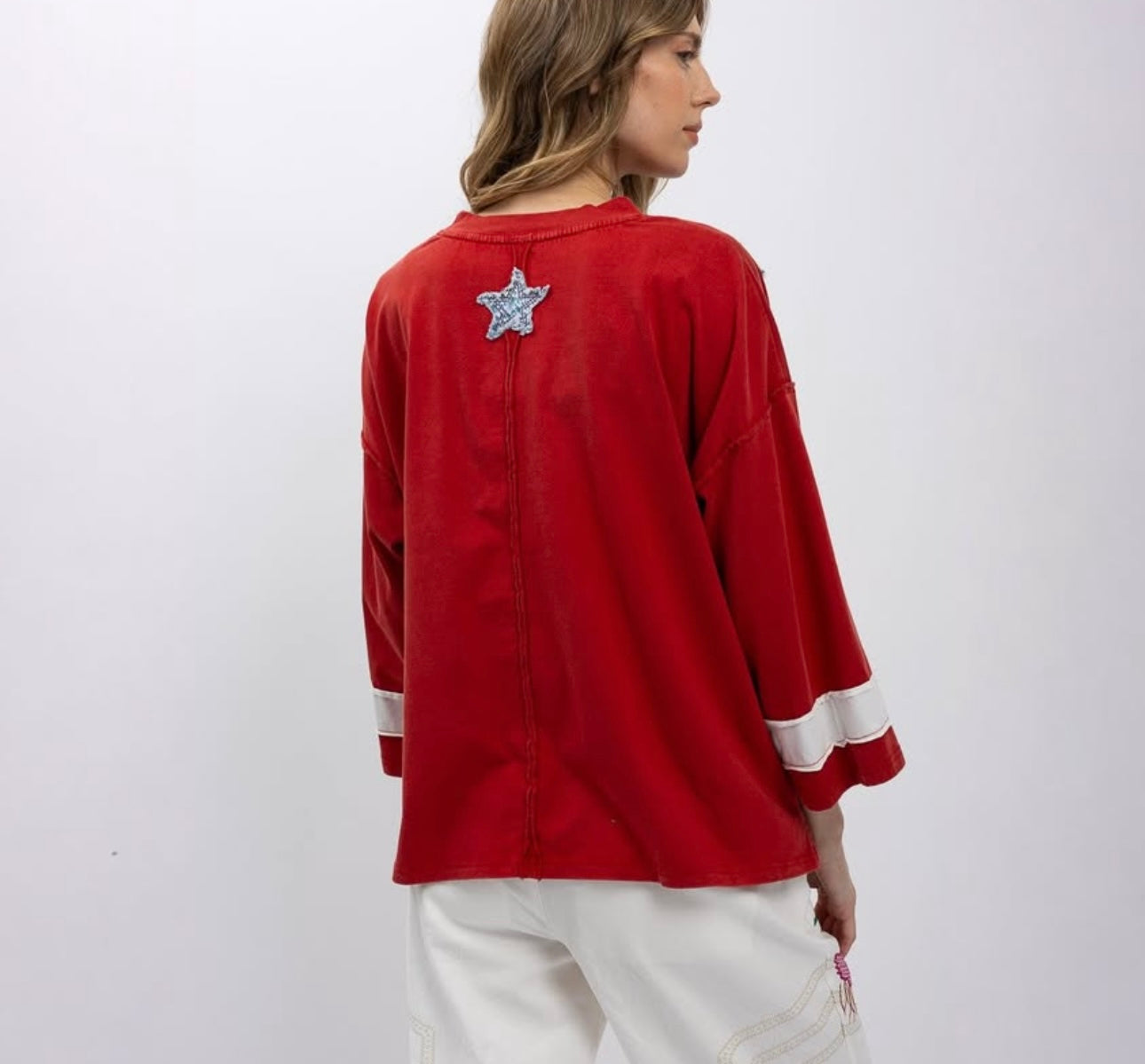 Blue velvet American flag sweatshirt top