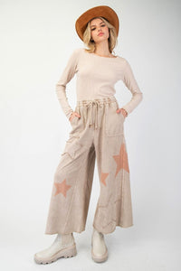 Easel Star patchwork wide leg mineral wash pants