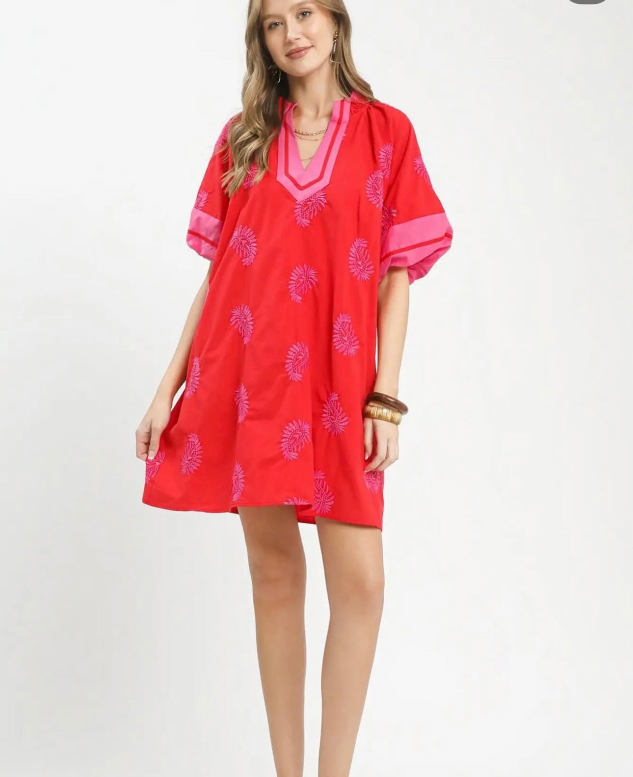Umgee red and pink embroidered dress