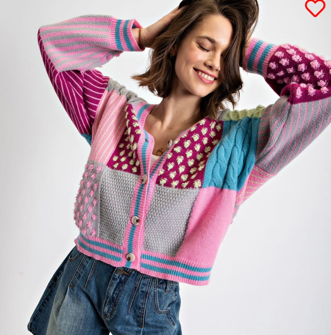 Easel sweater cardigan pink/ grey mix