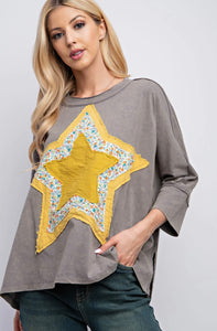 Easel mineral washed star patched top