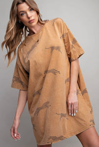 Easel Cheetah mineral wash t-shirt dresses