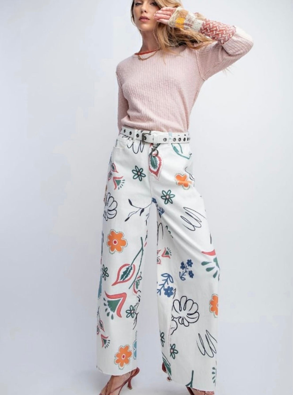 Easel printed wide leg cropped pants