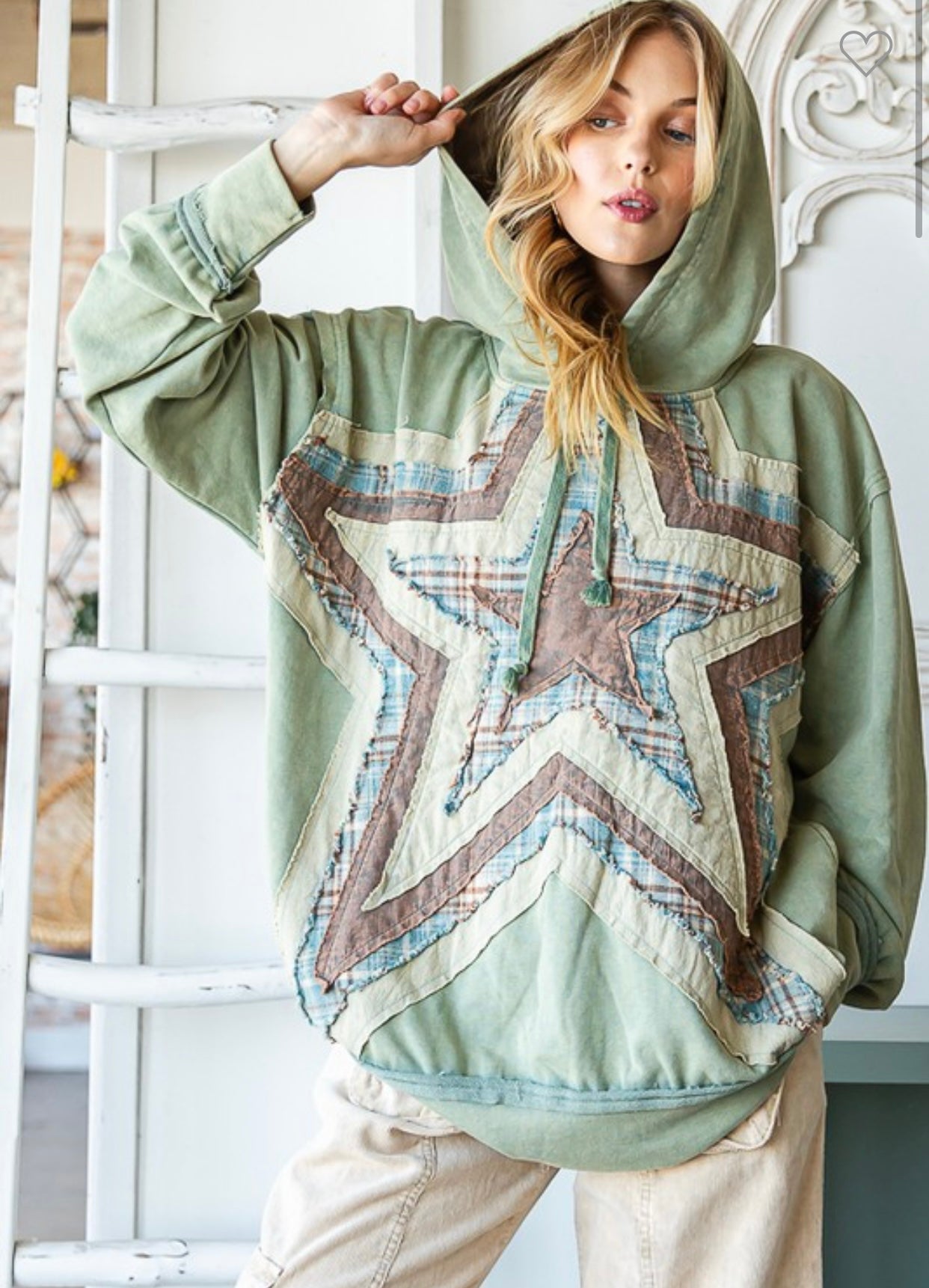 Oli and Hali Washed star patchwork hoodie