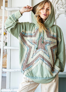 Oli and Hali Washed star patchwork hoodie