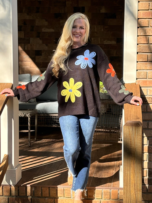 Blue velvet crochet flower sweater