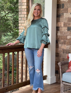 Satin ruched sleeve tops