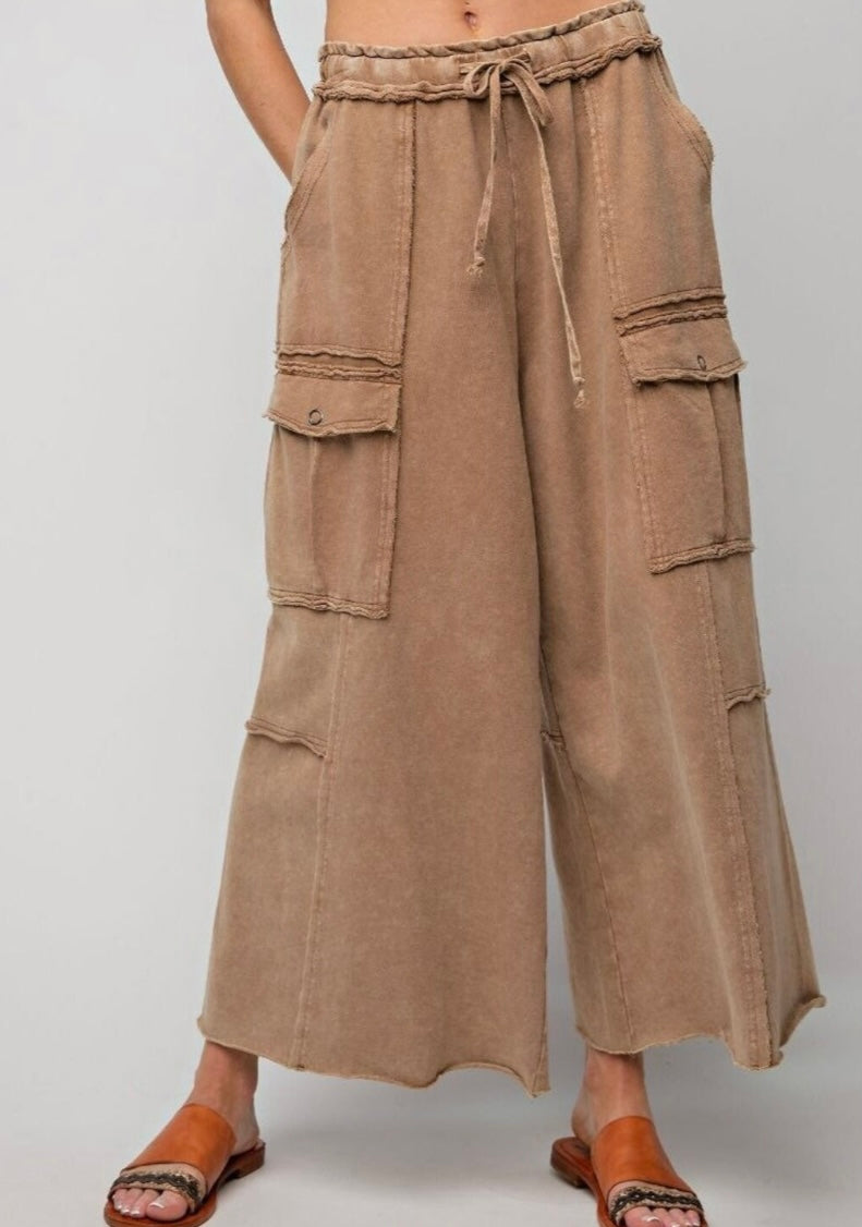 Easel Faded Wide Leg Pants cargo style