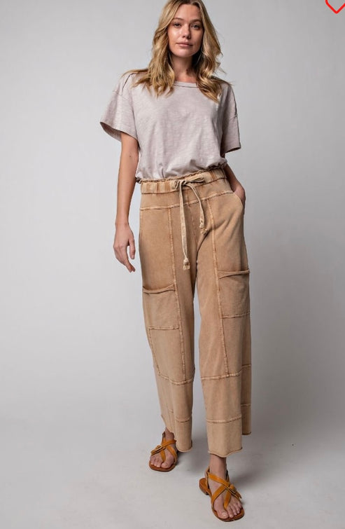 B4980A Mineral Wash Luxury Wide Leg Pants