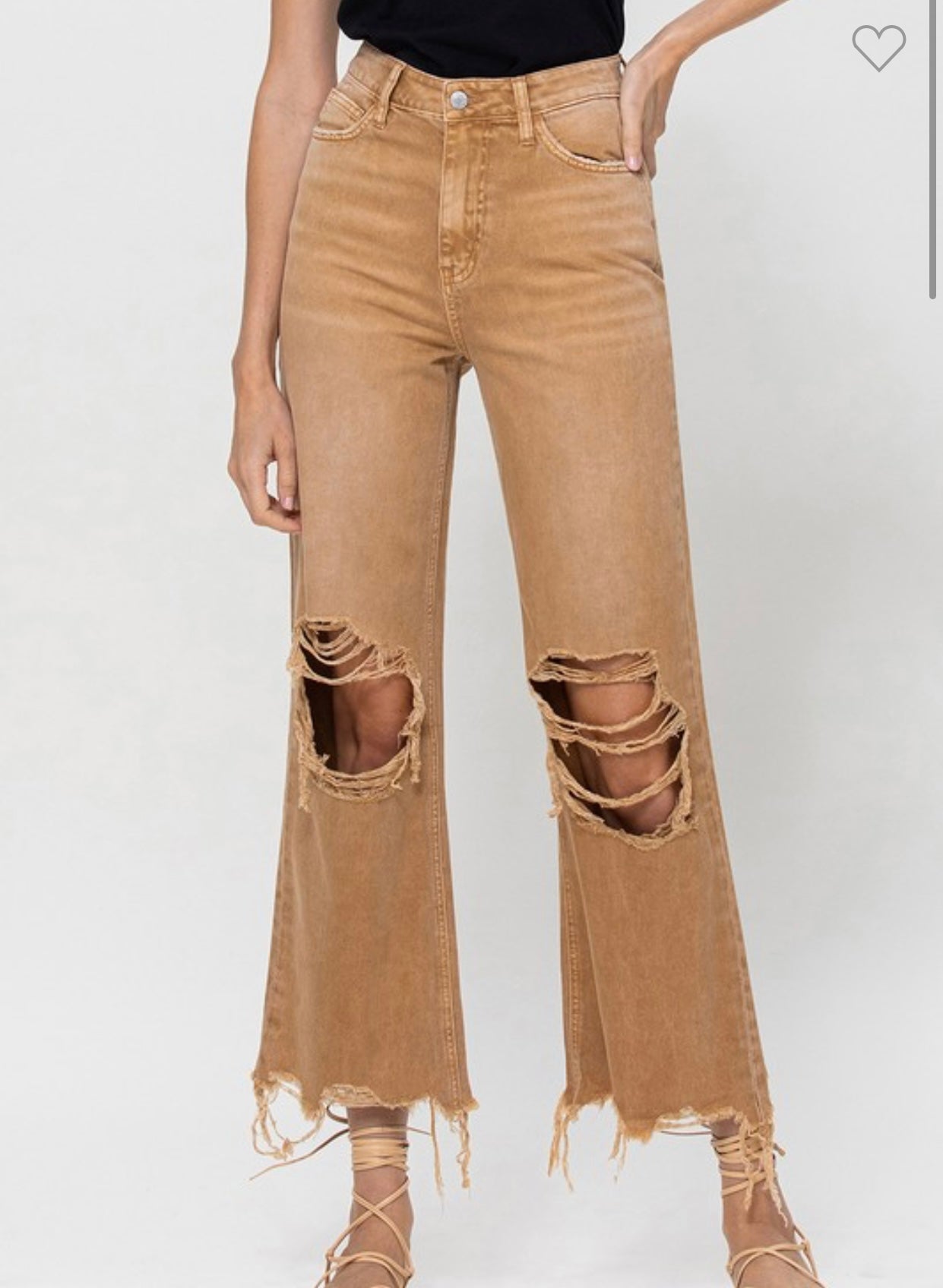 Vervet tan frayed wide leg pants