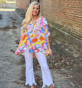 Pastel floral silky tunic