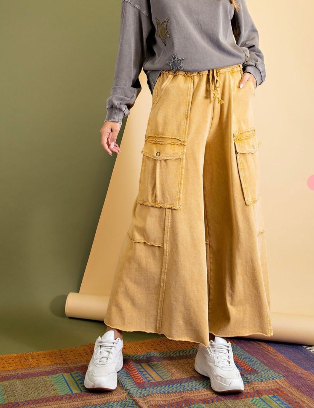 Easel Faded Wide Leg Pants cargo style