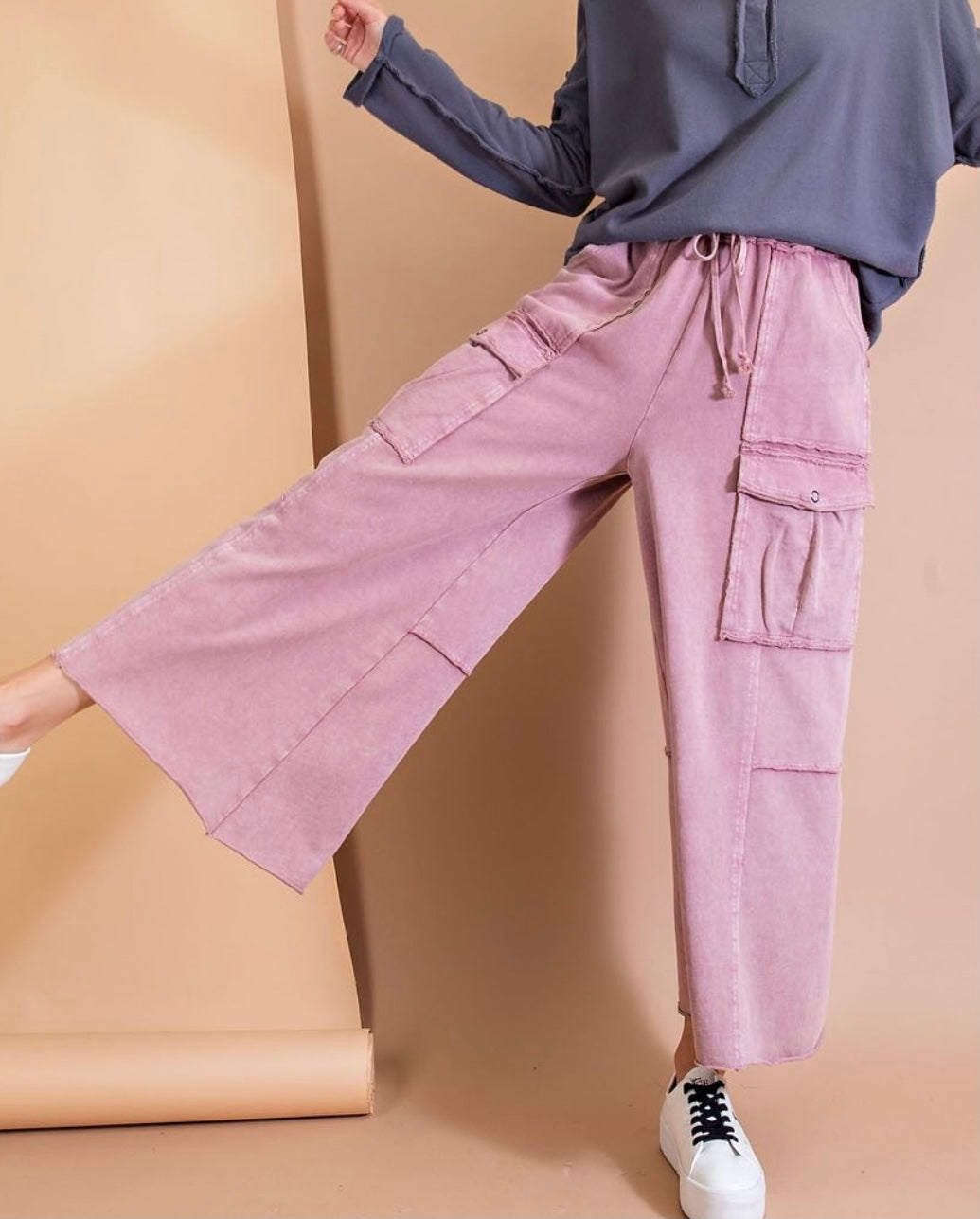 Easel Faded Wide Leg Pants cargo style